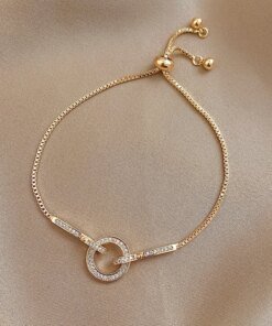 925 Sterling Silver Geometric Snake Chain Circle Bracelet For Women Gold Plated Bracelet Shiny Zircon Party Jewelry Gifts