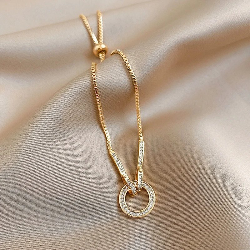925 Sterling Silver Geometric Snake Chain Circle Bracelet For Women Gold Plated Bracelet Shiny Zircon Party Jewelry Gifts