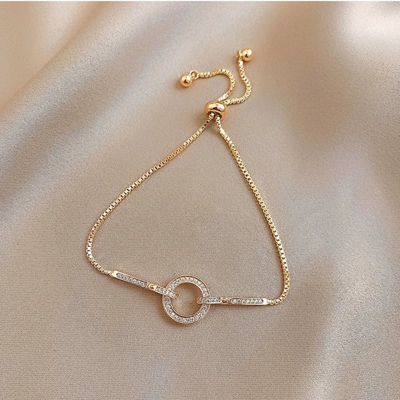 925 Sterling Silver Geometric Snake Chain Circle Bracelet For Women Gold Plated Bracelet Shiny Zircon Party Jewelry Gifts