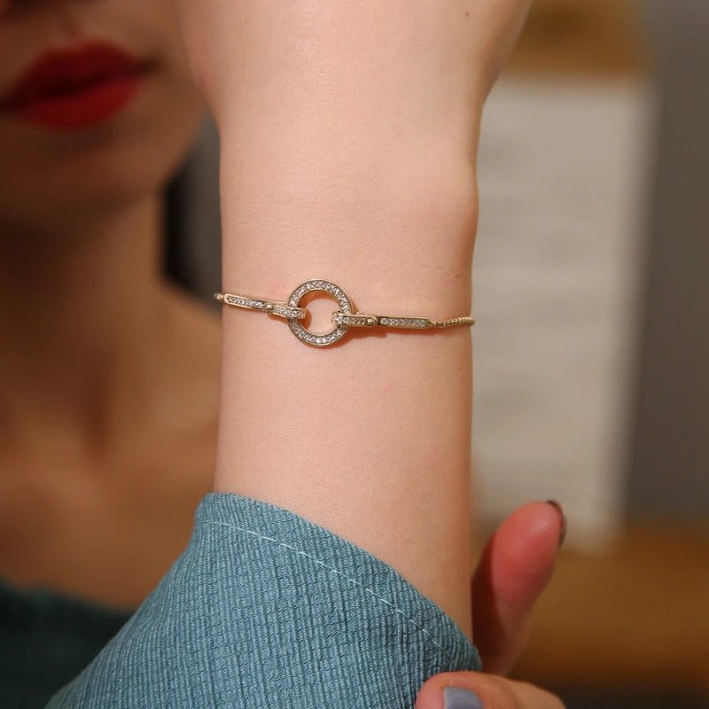 925 Sterling Silver Geometric Snake Chain Circle Bracelet For Women Gold Plated Bracelet Shiny Zircon Party Jewelry Gifts