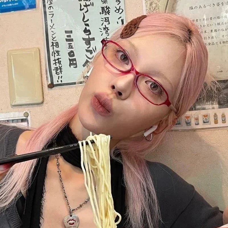 2024 Girls Y2K Red Green Frame Glass Retro Oval Glasses Eyewear Decorative Computer Anti-blue Eyeglasses with Seaside Driving