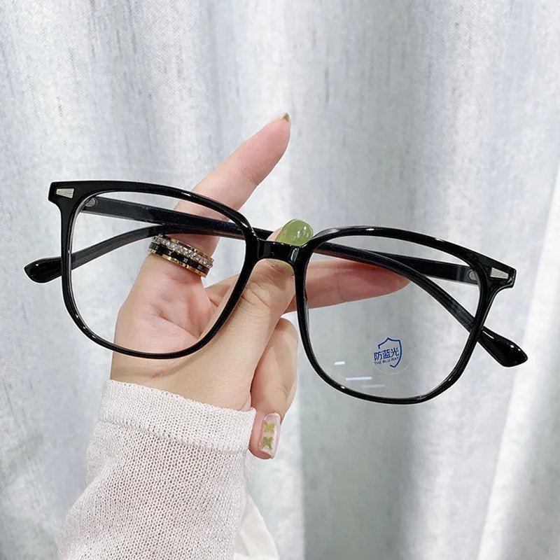 Fashion Classic Anti Blue Light Large Square Glasses Black Transparent Frame Men Women Computer Eye Protection Plain Spectacles