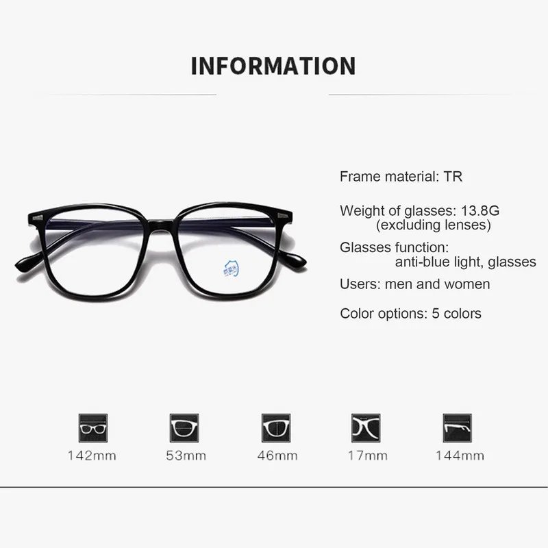 Fashion Classic Anti Blue Light Large Square Glasses Black Transparent Frame Men Women Computer Eye Protection Plain Spectacles
