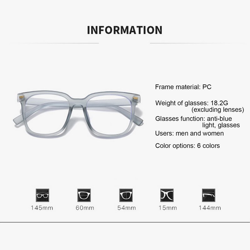 Fashion Classic Anti Blue Light Large Square Glasses Black Transparent Frame Men Women Computer Eye Protection Plain Spectacles