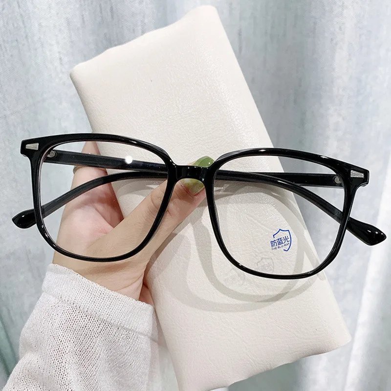 Fashion Classic Anti Blue Light Large Square Glasses Black Transparent Frame Men Women Computer Eye Protection Plain Spectacles