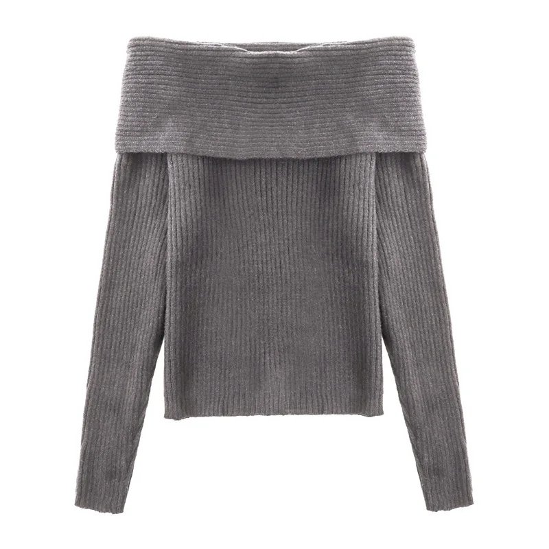 Off Shoulder Sweater Women Autumn Winter Korean Fashion Solid Long Sleeve Knitted Pullovers Casual Elegant Chic Jumper Black