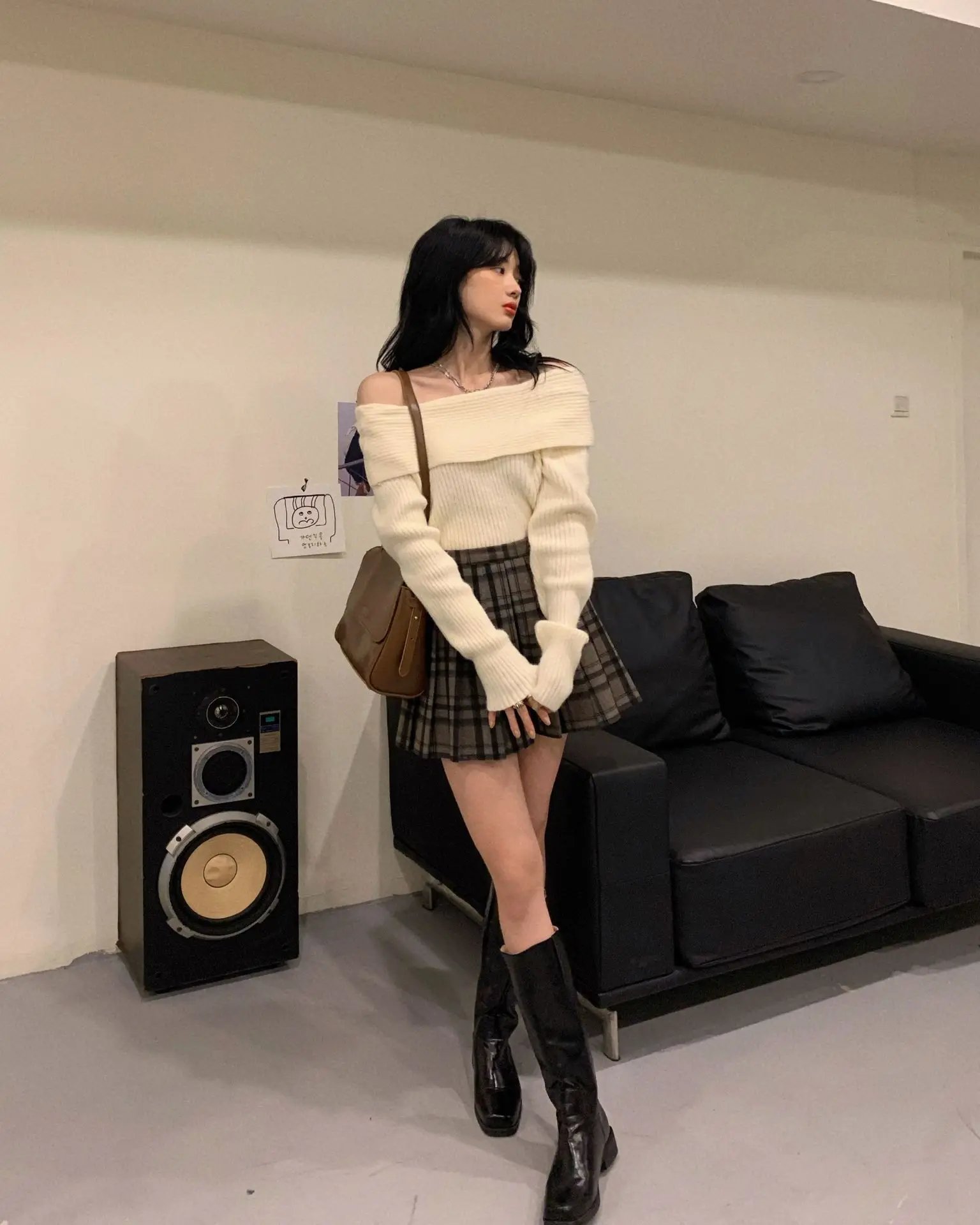 Off Shoulder Sweater Women Autumn Winter Korean Fashion Solid Long Sleeve Knitted Pullovers Casual Elegant Chic Jumper Black