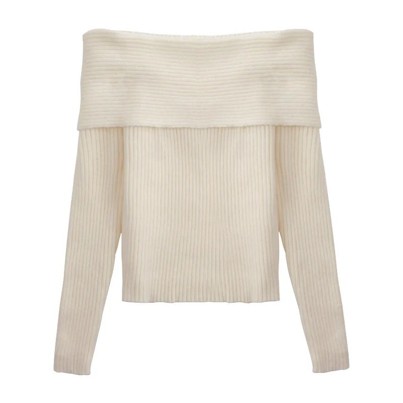Off Shoulder Sweater Women Autumn Winter Korean Fashion Solid Long Sleeve Knitted Pullovers Casual Elegant Chic Jumper Black