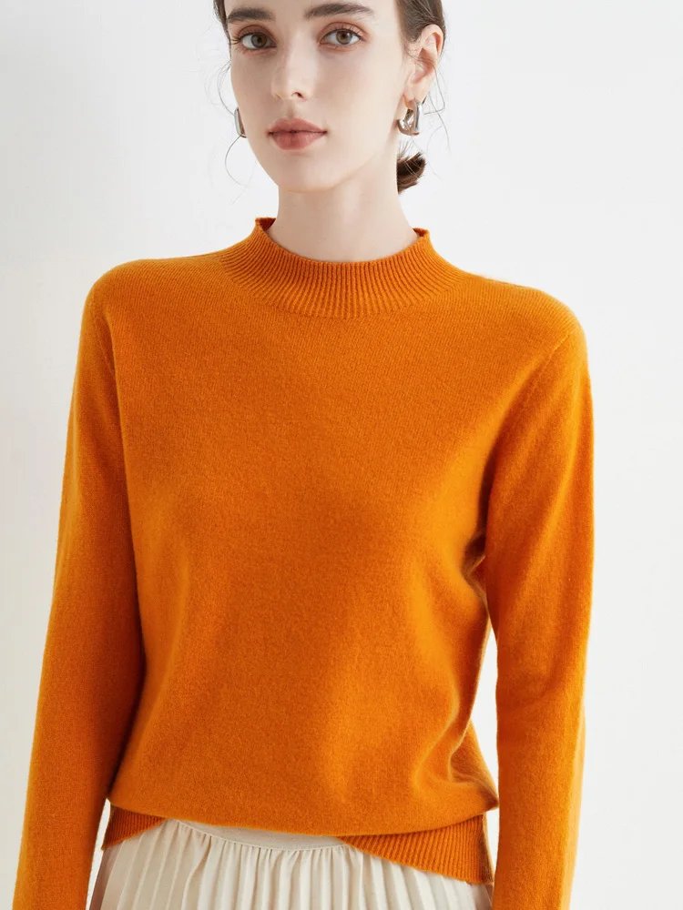AOSSVIAO 2024 Autumn Winter Solid Mock-neck Pullover Sweater For Women Casual Knitwear Female Clothing Basic Soft Tops AOSSVIAO 2024 Autumn Winter Solid Mock-neck Pullover Sweater For Women Casual Knitwear Female Clothing Basic Soft Tops