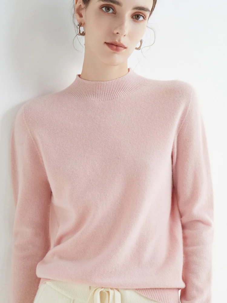 AOSSVIAO 2024 Autumn Winter Solid Mock-neck Pullover Sweater For Women Casual Knitwear Female Clothing Basic Soft Tops AOSSVIAO 2024 Autumn Winter Solid Mock-neck Pullover Sweater For Women Casual Knitwear Female Clothing Basic Soft Tops