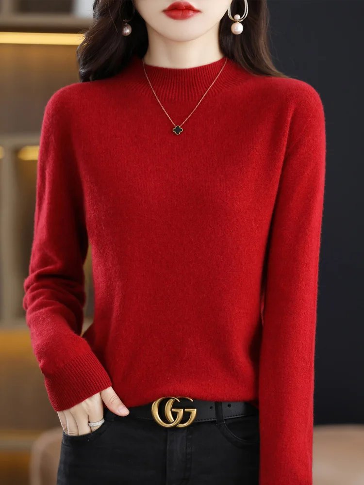 AOSSVIAO 2024 Autumn Winter Solid Mock-neck Pullover Sweater For Women Casual Knitwear Female Clothing Basic Soft Tops AOSSVIAO 2024 Autumn Winter Solid Mock-neck Pullover Sweater For Women Casual Knitwear Female Clothing Basic Soft Tops