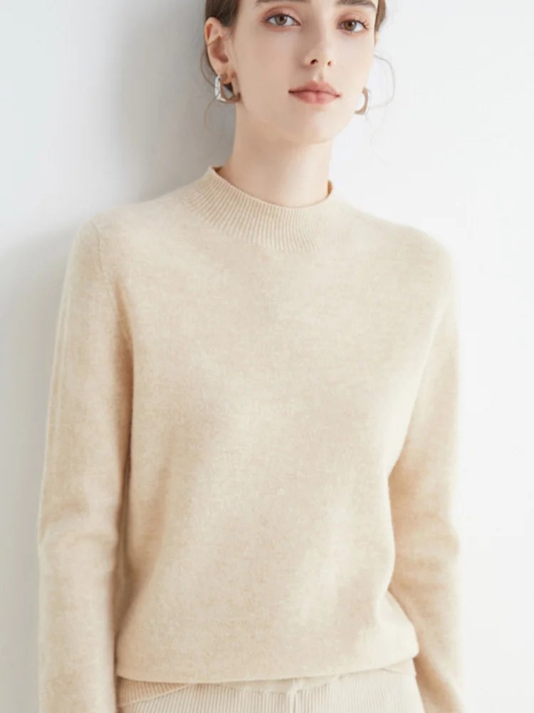 AOSSVIAO 2024 Autumn Winter Solid Mock-neck Pullover Sweater For Women Casual Knitwear Female Clothing Basic Soft Tops AOSSVIAO 2024 Autumn Winter Solid Mock-neck Pullover Sweater For Women Casual Knitwear Female Clothing Basic Soft Tops