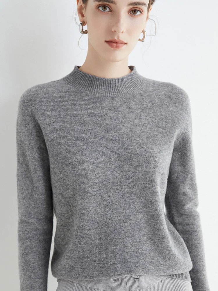 AOSSVIAO 2024 Autumn Winter Solid Mock-neck Pullover Sweater For Women Casual Knitwear Female Clothing Basic Soft Tops AOSSVIAO 2024 Autumn Winter Solid Mock-neck Pullover Sweater For Women Casual Knitwear Female Clothing Basic Soft Tops