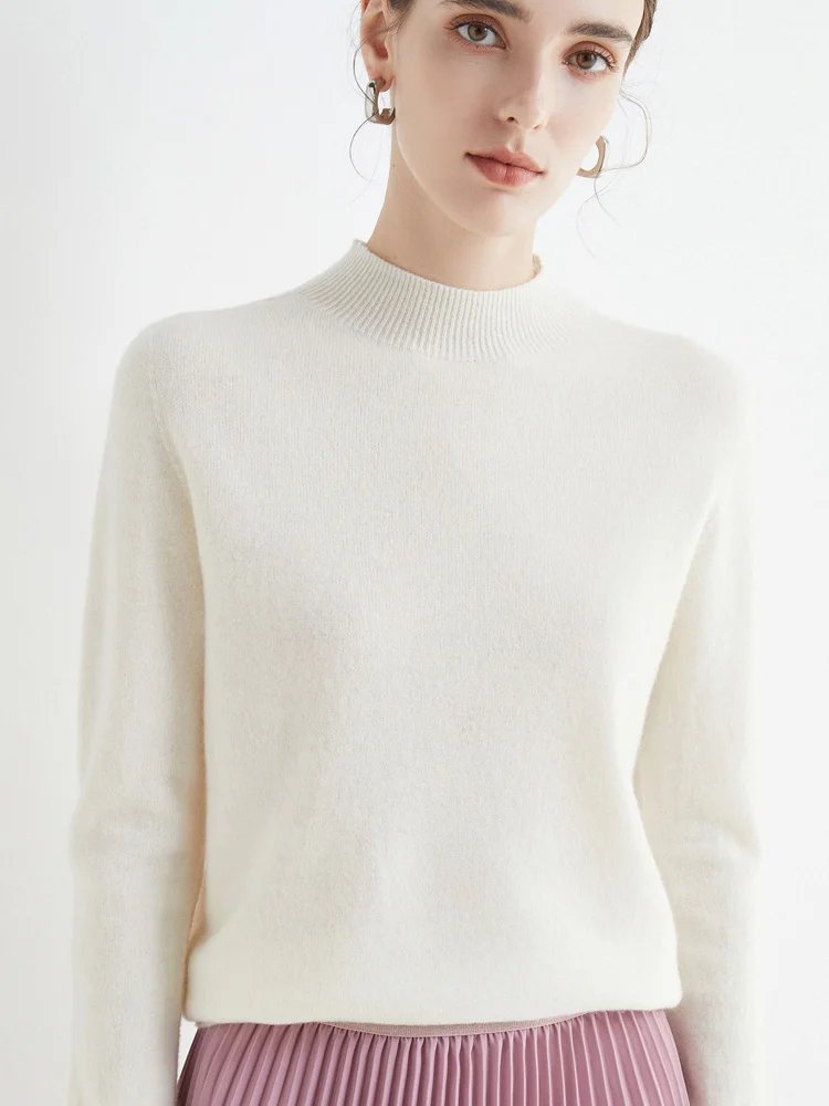 AOSSVIAO 2024 Autumn Winter Solid Mock-neck Pullover Sweater For Women Casual Knitwear Female Clothing Basic Soft Tops AOSSVIAO 2024 Autumn Winter Solid Mock-neck Pullover Sweater For Women Casual Knitwear Female Clothing Basic Soft Tops