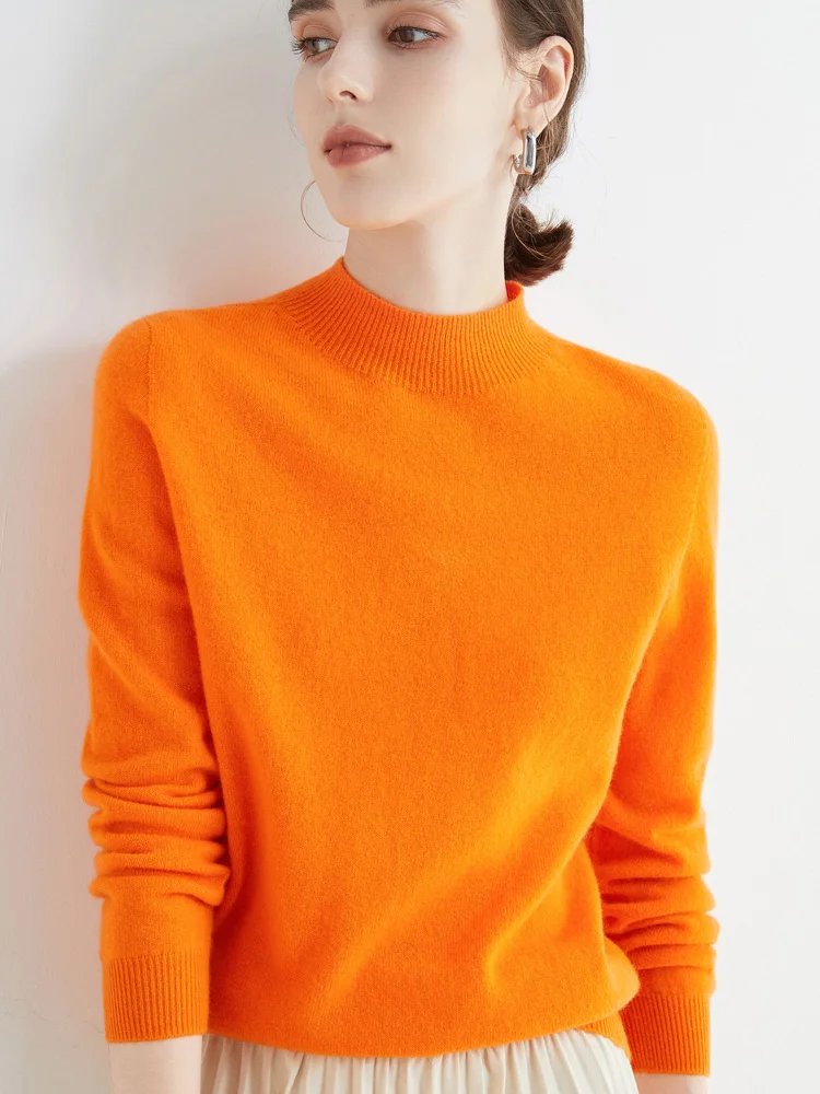 AOSSVIAO 2024 Autumn Winter Solid Mock-neck Pullover Sweater For Women Casual Knitwear Female Clothing Basic Soft Tops AOSSVIAO 2024 Autumn Winter Solid Mock-neck Pullover Sweater For Women Casual Knitwear Female Clothing Basic Soft Tops