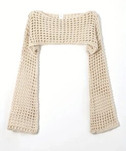 Women Crochet Knit Hollow Out Crop Top Long Sleeve Shrug Sweater Mesh Cover Ups Cardigan Streetwear Pullover Women Clothes Y2k