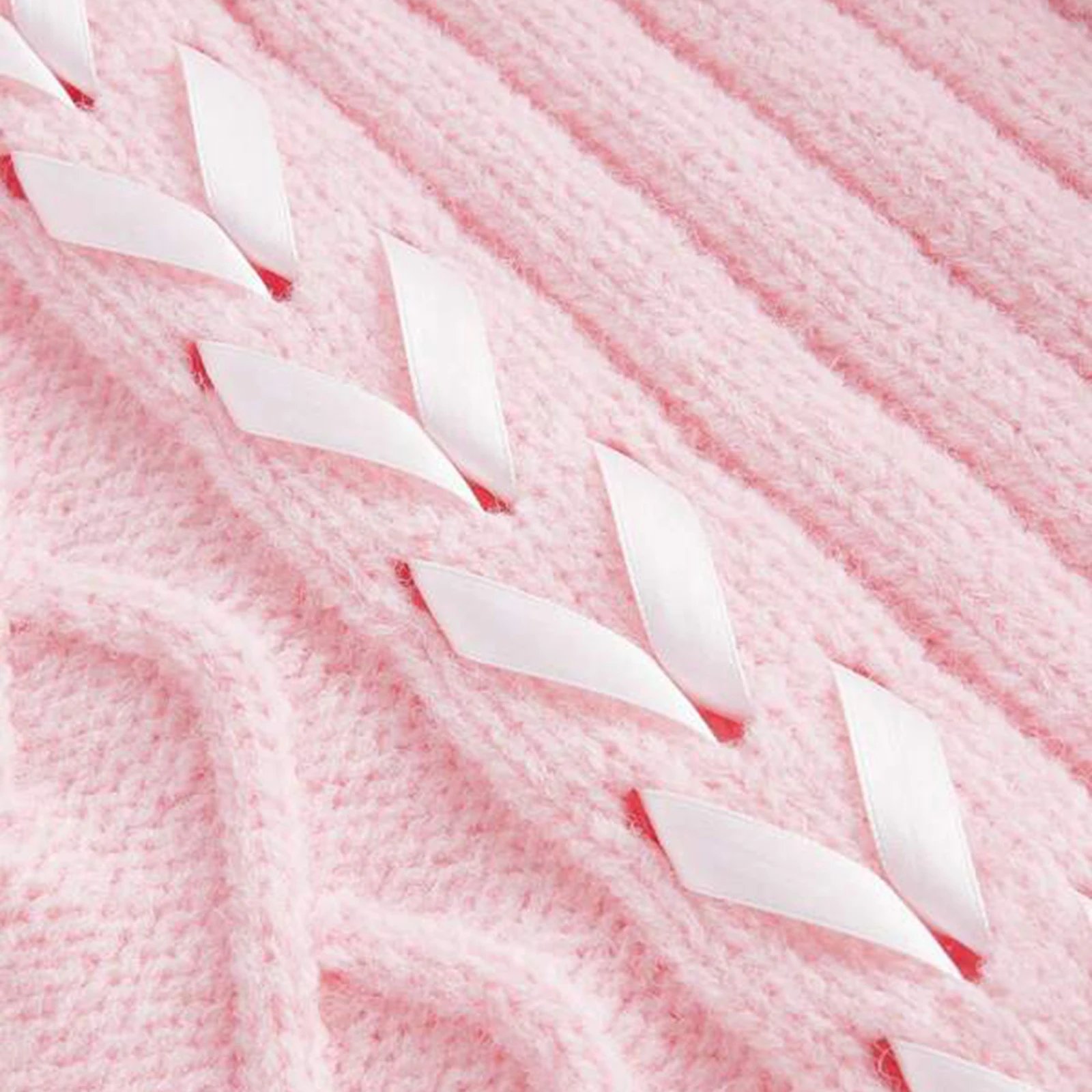 Women's Cold Shoulder Sweaters Long Sleeve Contrast Lace Knit Pullovers Bow Front Jumper Tops