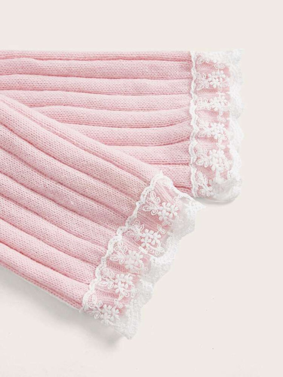 Women's Cold Shoulder Sweaters Long Sleeve Contrast Lace Knit Pullovers Bow Front Jumper Tops