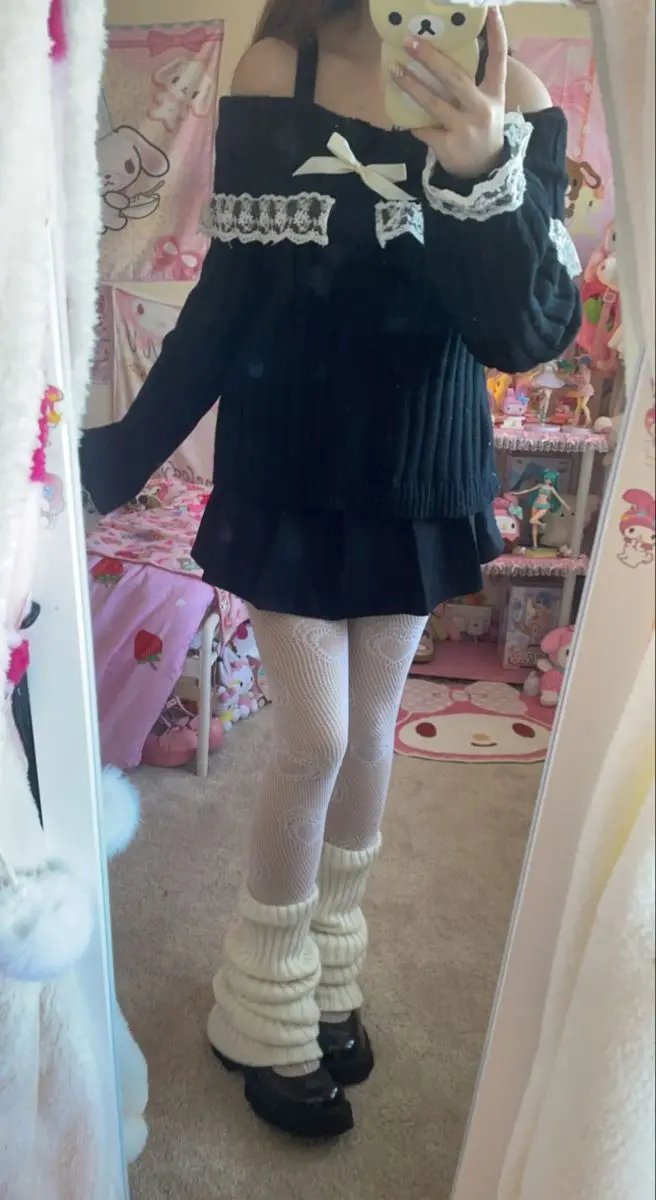 Women's Cold Shoulder Sweaters Long Sleeve Contrast Lace Knit Pullovers Bow Front Jumper Tops