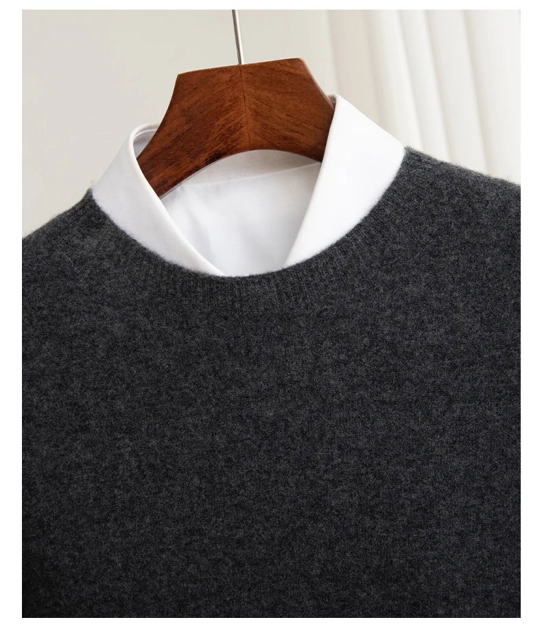 Autumn And Winter 100% Pure Wool Men's Thick Round Neck Slim-Fit O-neck Pullover Long-Sleeved Knitted Cashmere Sweater