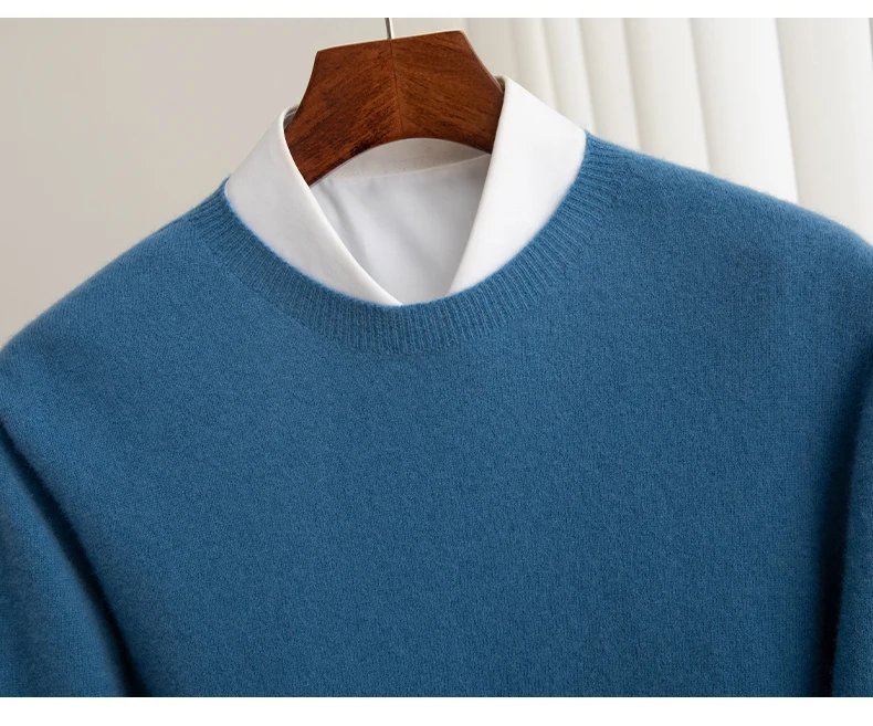 Autumn And Winter 100% Pure Wool Men's Thick Round Neck Slim-Fit O-neck Pullover Long-Sleeved Knitted Cashmere Sweater