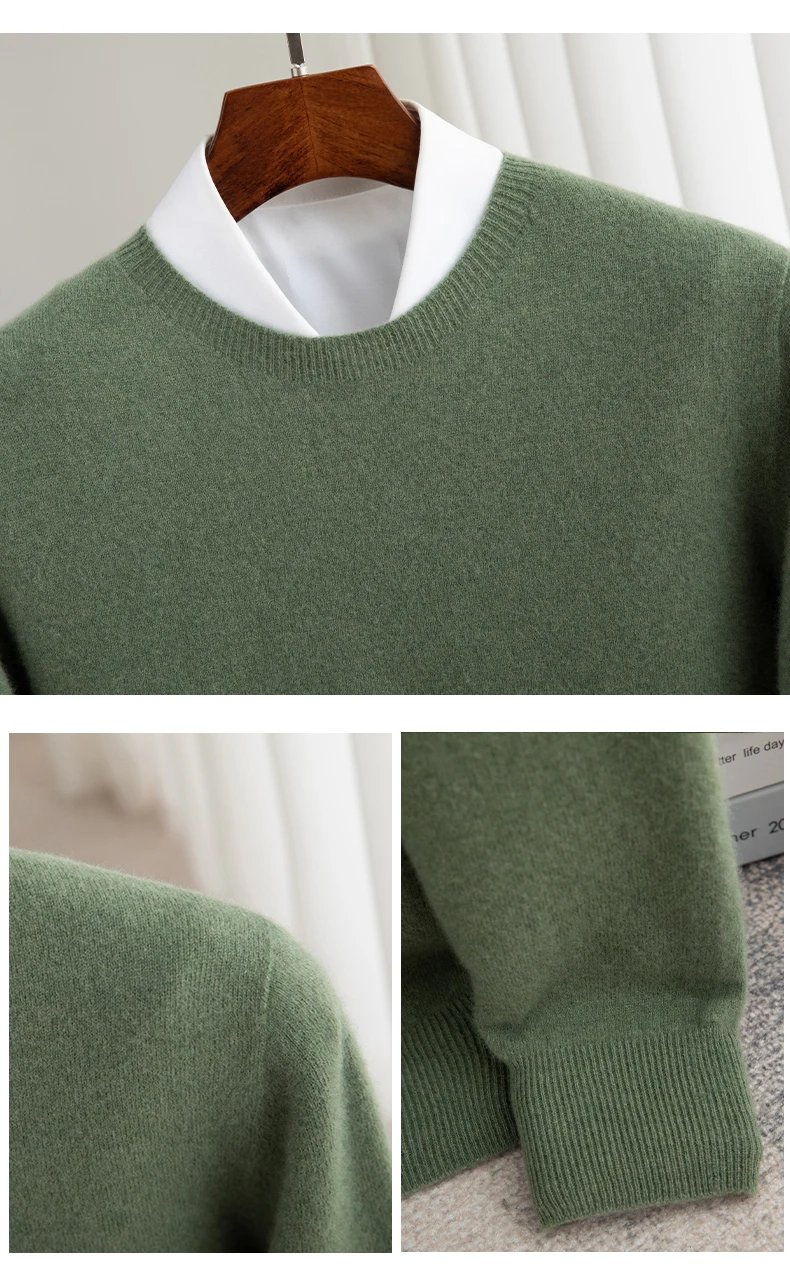 Autumn And Winter 100% Pure Wool Men's Thick Round Neck Slim-Fit O-neck Pullover Long-Sleeved Knitted Cashmere Sweater