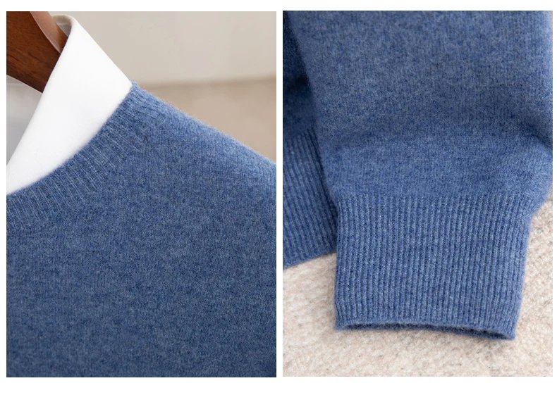 Autumn And Winter 100% Pure Wool Men's Thick Round Neck Slim-Fit O-neck Pullover Long-Sleeved Knitted Cashmere Sweater