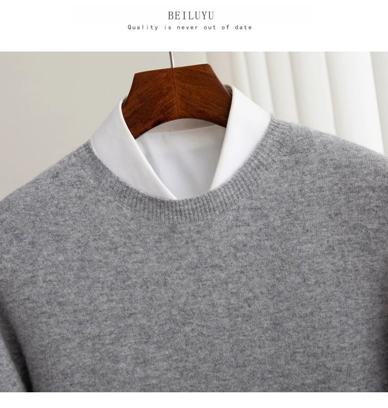 Autumn And Winter 100% Pure Wool Men's Thick Round Neck Slim-Fit O-neck Pullover Long-Sleeved Knitted Cashmere Sweater