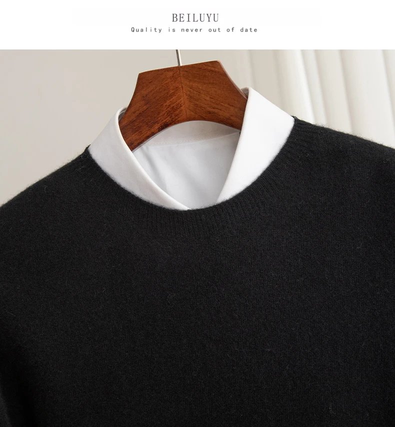 Autumn And Winter 100% Pure Wool Men's Thick Round Neck Slim-Fit O-neck Pullover Long-Sleeved Knitted Cashmere Sweater