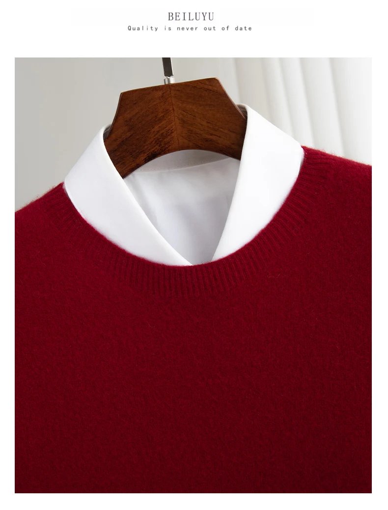 Autumn And Winter 100% Pure Wool Men's Thick Round Neck Slim-Fit O-neck Pullover Long-Sleeved Knitted Cashmere Sweater