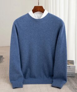 Autumn And Winter 100% Pure Wool Men's Thick Round Neck Slim-Fit O-neck Pullover Long-Sleeved Knitted Cashmere Sweater