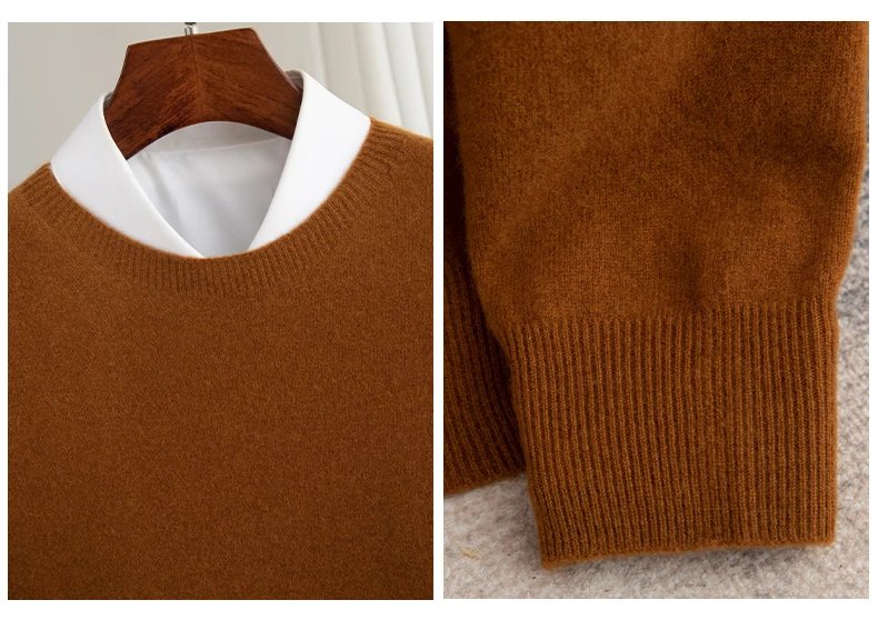 Autumn And Winter 100% Pure Wool Men's Thick Round Neck Slim-Fit O-neck Pullover Long-Sleeved Knitted Cashmere Sweater