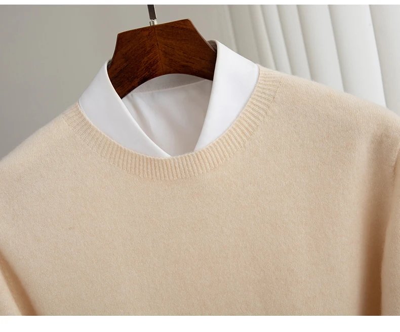 Autumn And Winter 100% Pure Wool Men's Thick Round Neck Slim-Fit O-neck Pullover Long-Sleeved Knitted Cashmere Sweater
