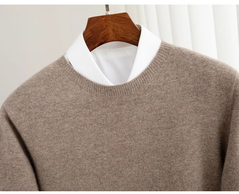 Autumn And Winter 100% Pure Wool Men's Thick Round Neck Slim-Fit O-neck Pullover Long-Sleeved Knitted Cashmere Sweater