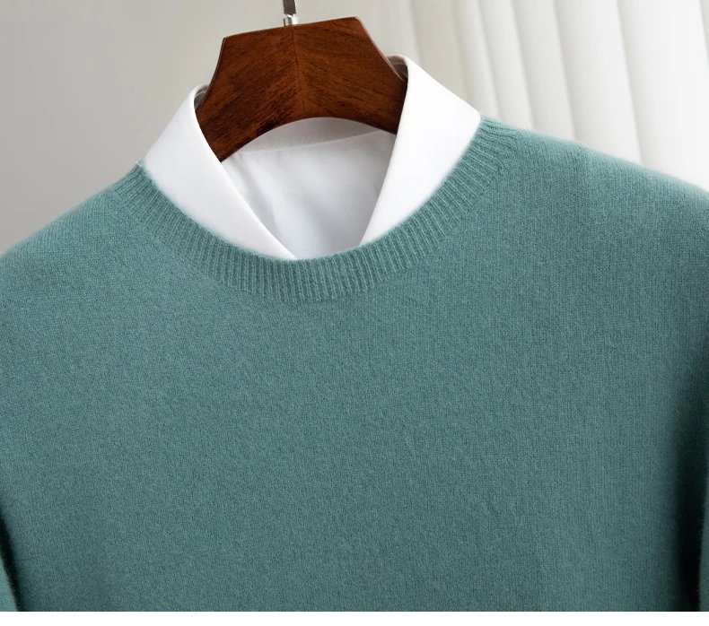 Autumn And Winter 100% Pure Wool Men's Thick Round Neck Slim-Fit O-neck Pullover Long-Sleeved Knitted Cashmere Sweater
