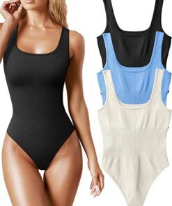 Alternative view of Seamless Sculpting Shaper Tank Top Solid Knit Rib Bodysuits Women Sleeveless Backless Romper Jumpsuit Beach Wear Bodysuits