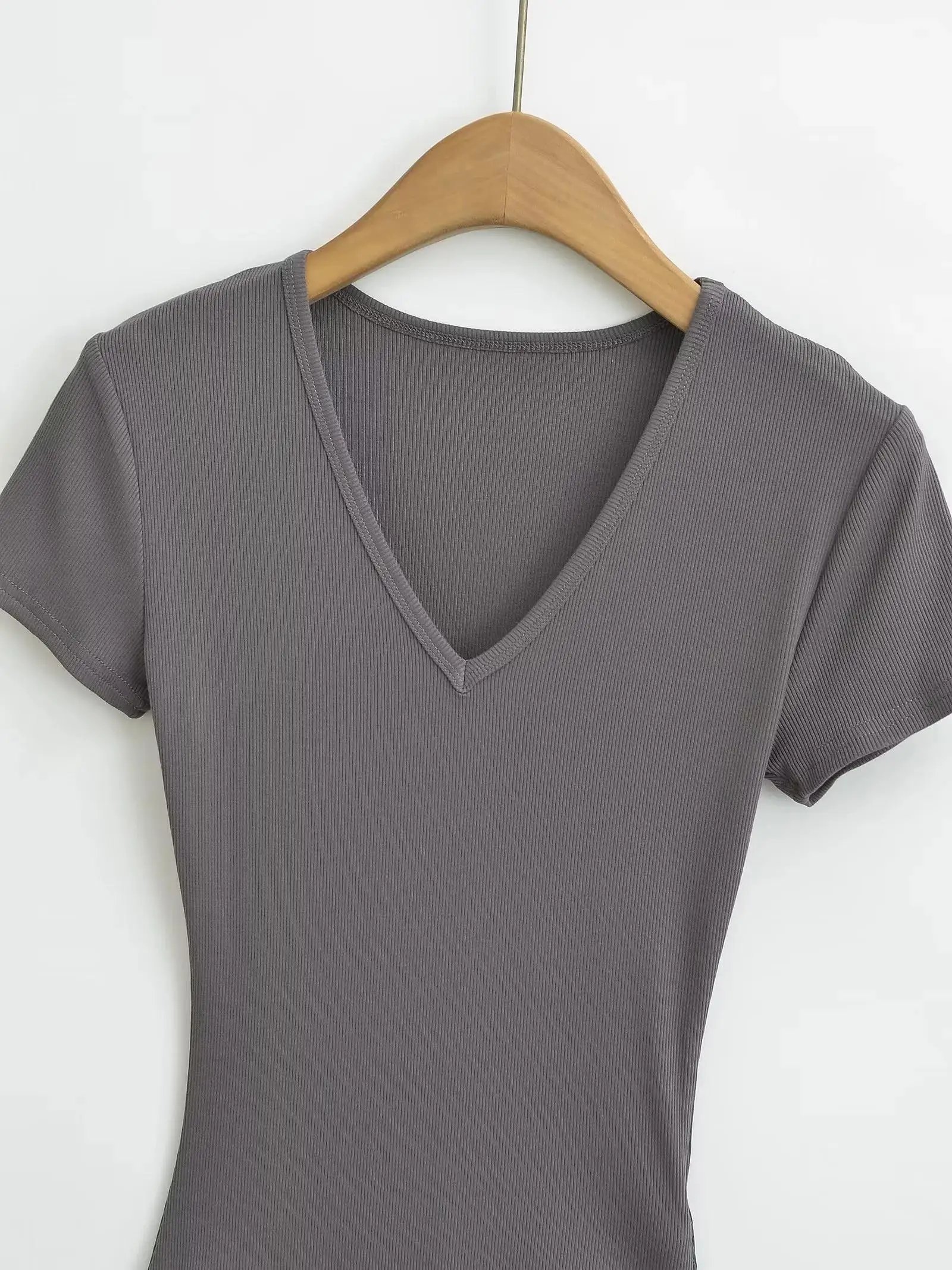 Summer Short Sleeve V-neck Rib Knitted Bodysuits Women Elastic Slim Black White Top Jumpsuits