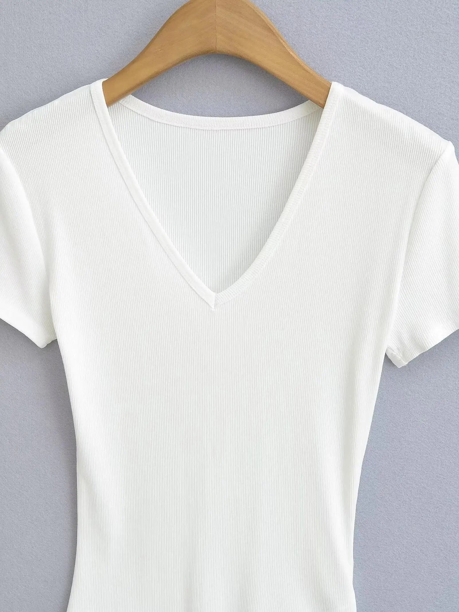 Summer Short Sleeve V-neck Rib Knitted Bodysuits Women Elastic Slim Black White Top Jumpsuits