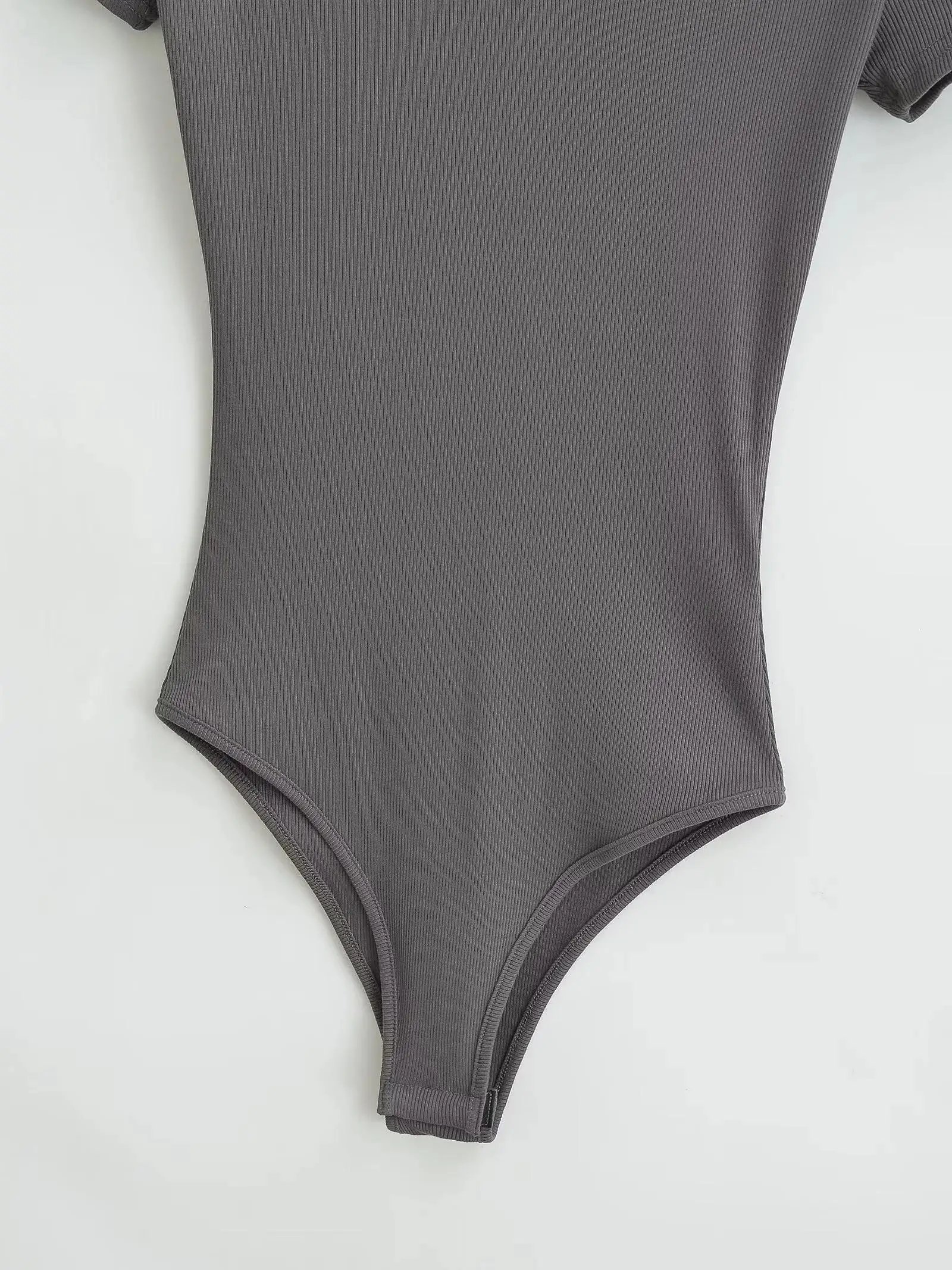 Summer Short Sleeve V-neck Rib Knitted Bodysuits Women Elastic Slim Black White Top Jumpsuits