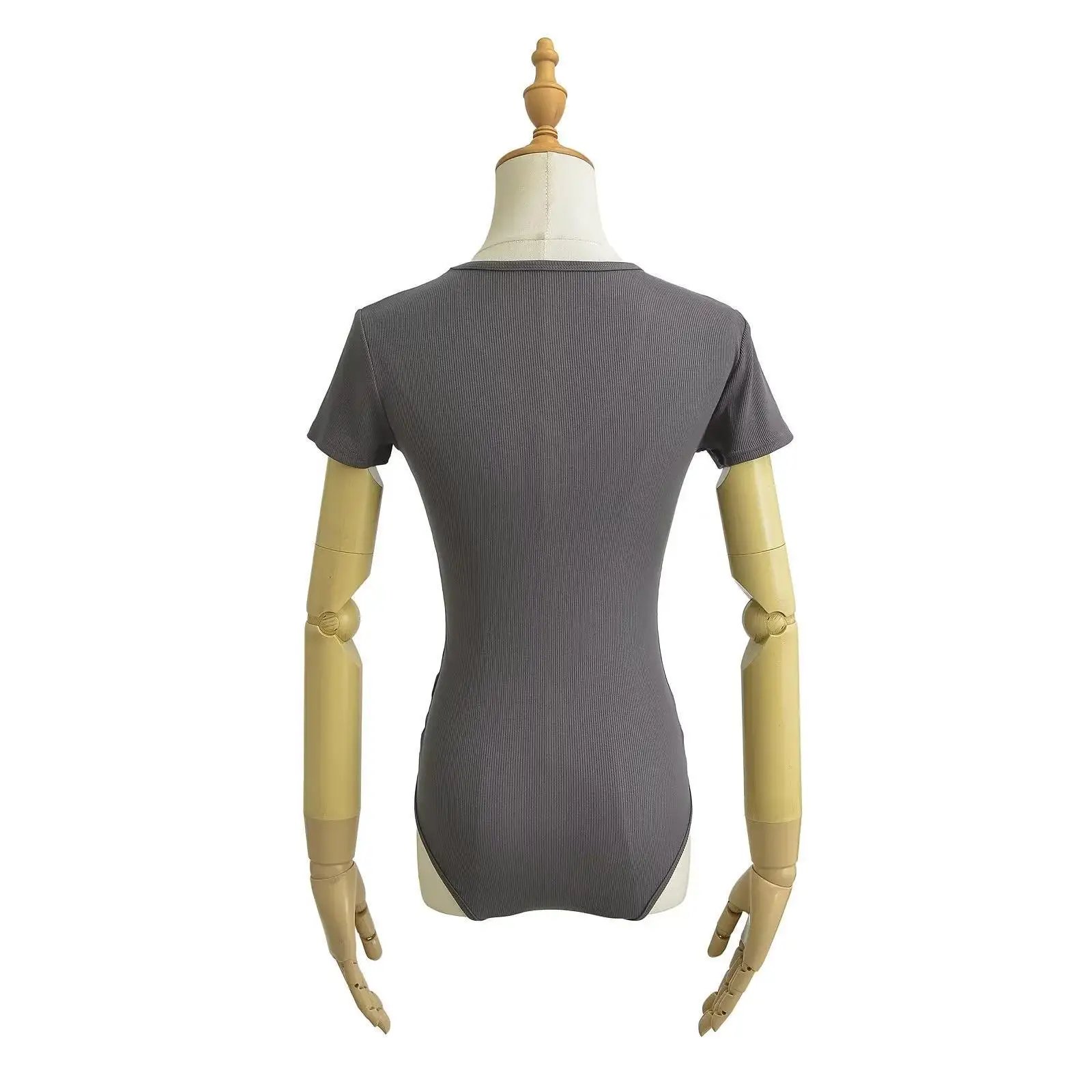 Summer Short Sleeve V-neck Rib Knitted Bodysuits Women Elastic Slim Black White Top Jumpsuits