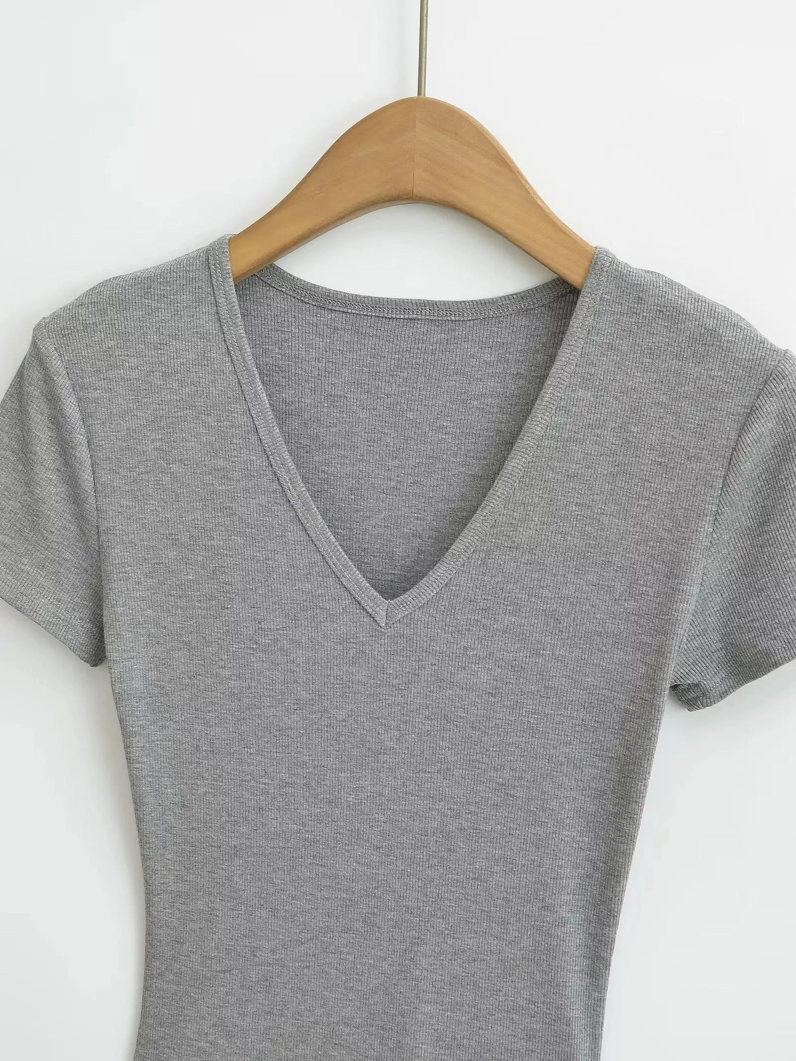 Summer Short Sleeve V-neck Rib Knitted Bodysuits Women Elastic Slim Black White Top Jumpsuits