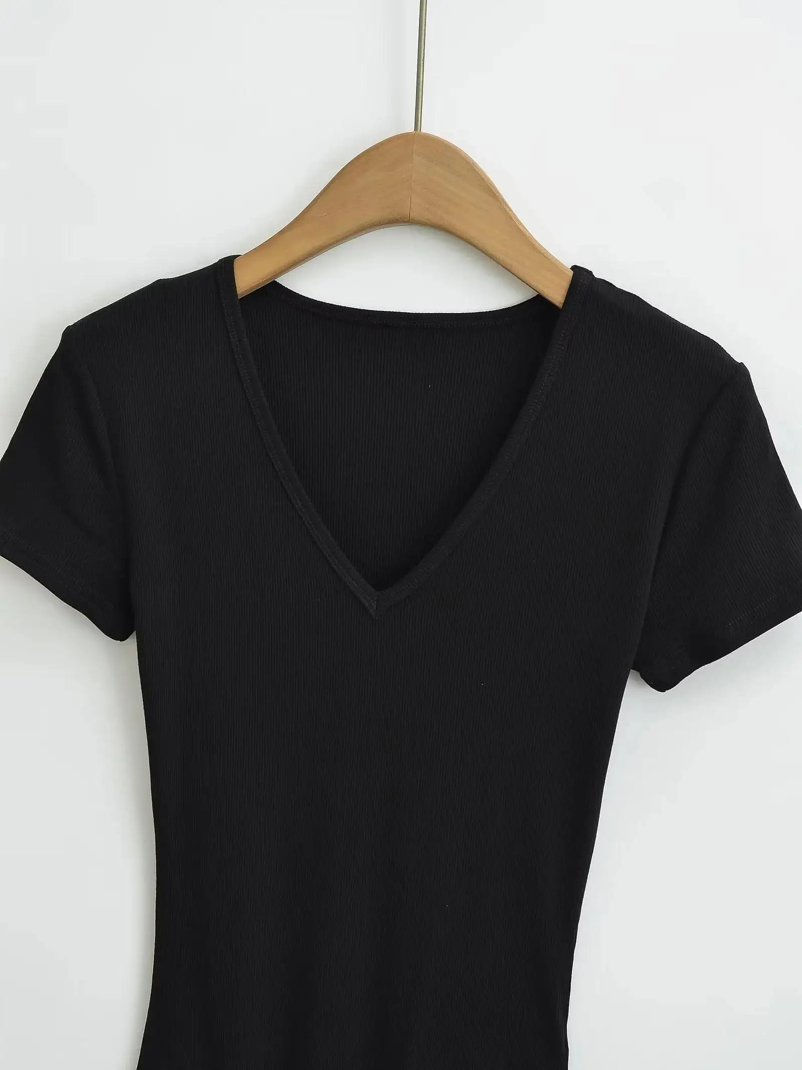 Summer Short Sleeve V-neck Rib Knitted Bodysuits Women Elastic Slim Black White Top Jumpsuits