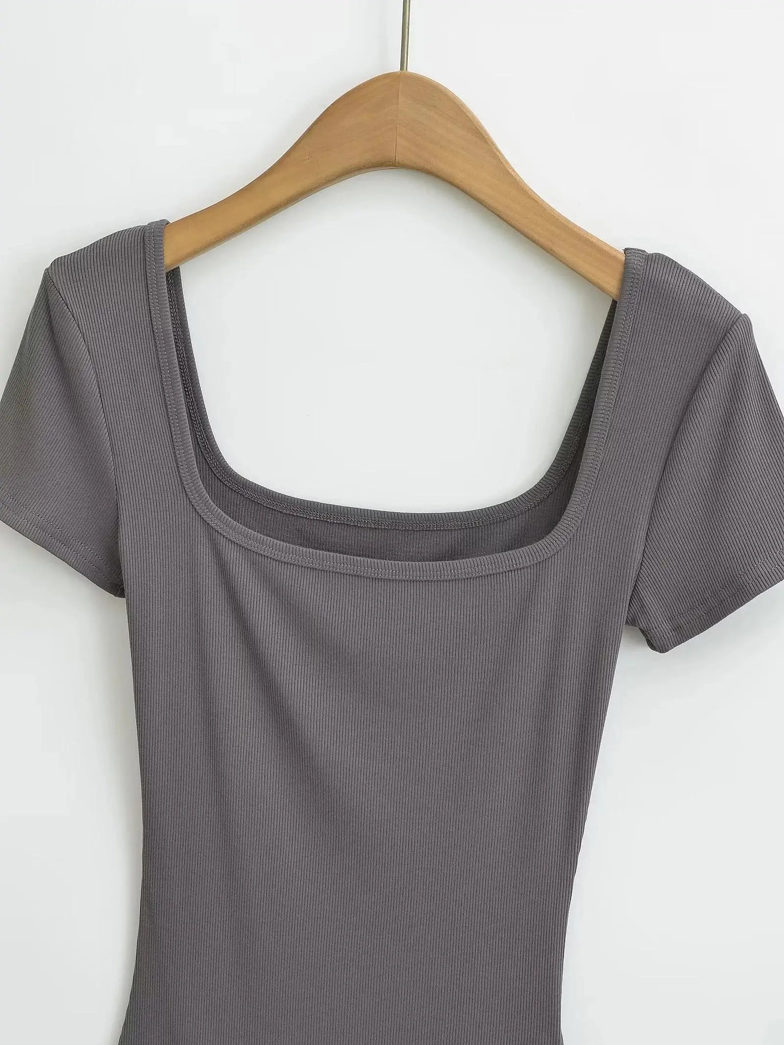 Summer Short Sleeve Square Neck Rib Knitted Bodysuits Women Elastic Slim Black White Top Jumpsuits