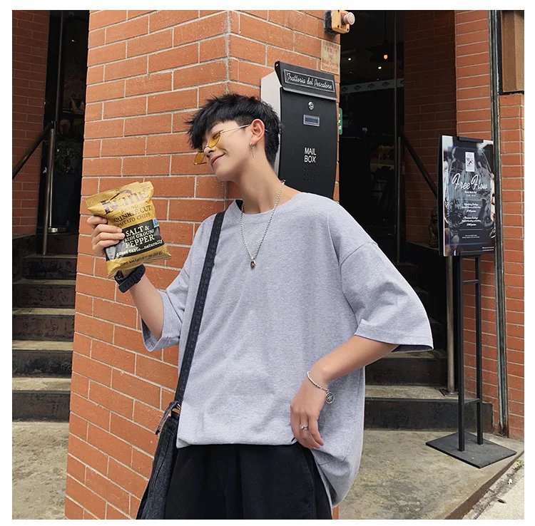 ExtFine 210GSM 100% Cotton T-shirts For Men 2023 Oversized Basic T Shirt Drop-Shoulder Tshirt Streetwear Tops Tee K2Y