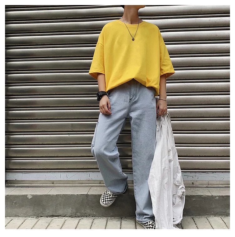 ExtFine 210GSM 100% Cotton T-shirts For Men 2023 Oversized Basic T Shirt Drop-Shoulder Tshirt Streetwear Tops Tee K2Y