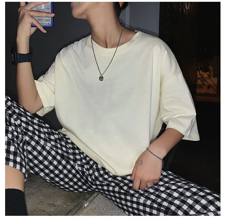 ExtFine 210GSM 100% Cotton T-shirts For Men 2023 Oversized Basic T Shirt Drop-Shoulder Tshirt Streetwear Tops Tee K2Y