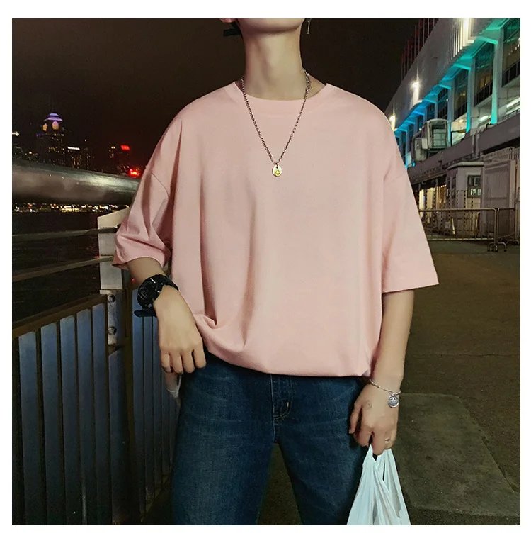 ExtFine 210GSM 100% Cotton T-shirts For Men 2023 Oversized Basic T Shirt Drop-Shoulder Tshirt Streetwear Tops Tee K2Y