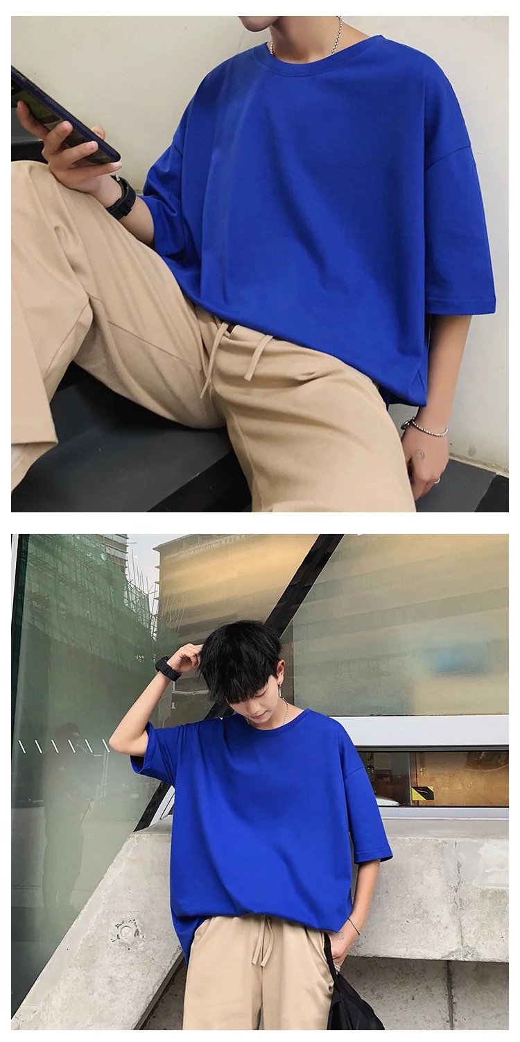 ExtFine 210GSM 100% Cotton T-shirts For Men 2023 Oversized Basic T Shirt Drop-Shoulder Tshirt Streetwear Tops Tee K2Y