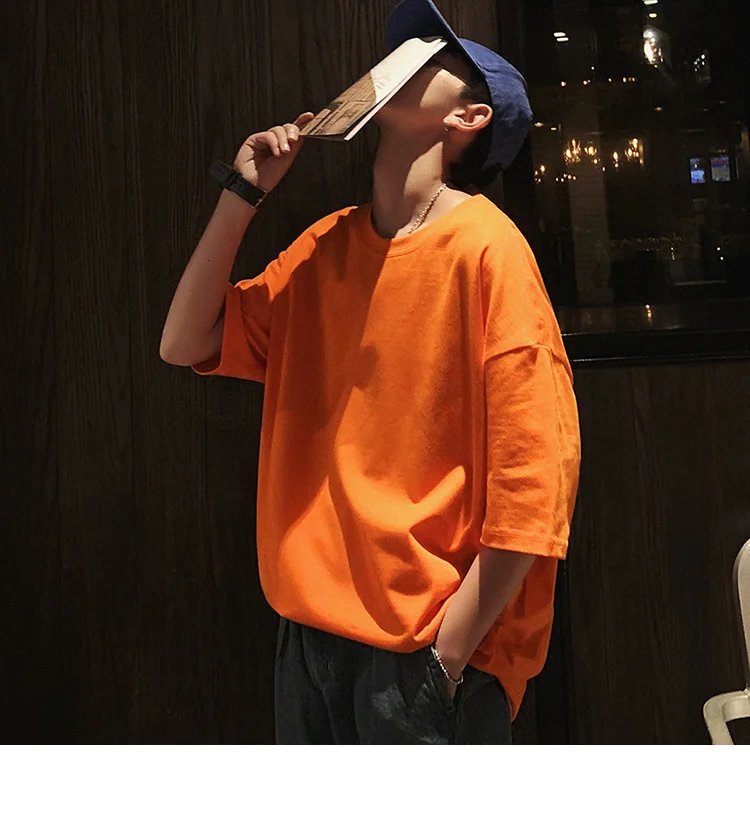 ExtFine 210GSM 100% Cotton T-shirts For Men 2023 Oversized Basic T Shirt Drop-Shoulder Tshirt Streetwear Tops Tee K2Y