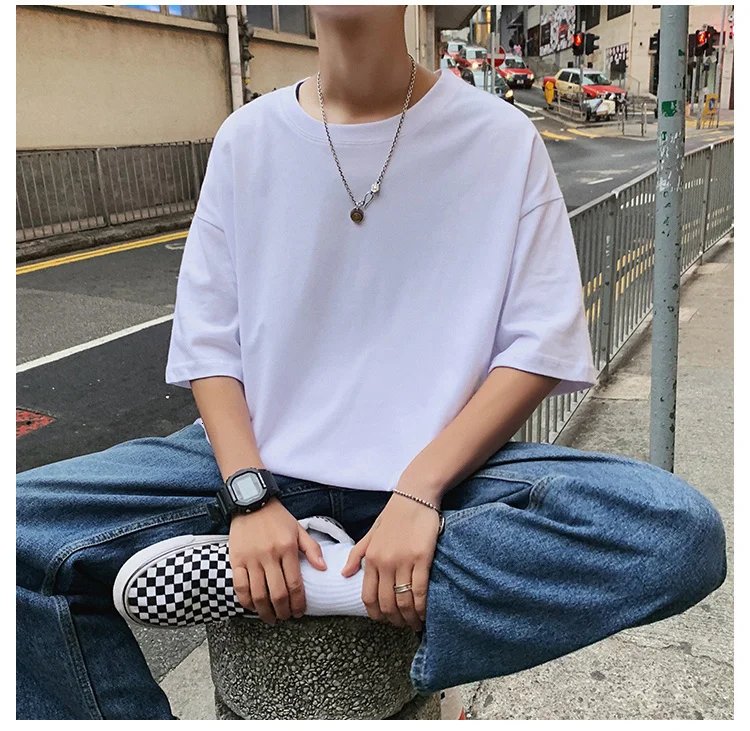 ExtFine 210GSM 100% Cotton T-shirts For Men 2023 Oversized Basic T Shirt Drop-Shoulder Tshirt Streetwear Tops Tee K2Y